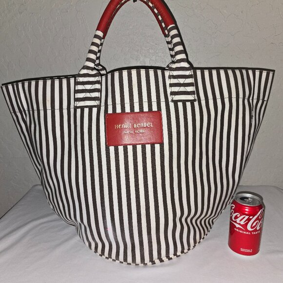 Henri Bendel Extra Large Striped Canvas Tote Bag, Beach Bag AS IS - Picture 2 of 15